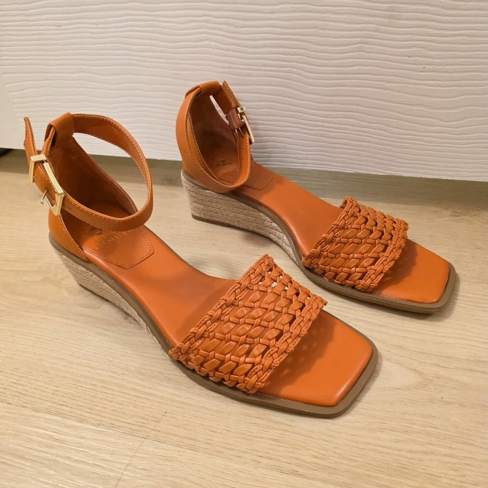 Vince Camuto Orange Adjustable Summery Tropical Espadrille Wedge Sandals Sz 8.5M